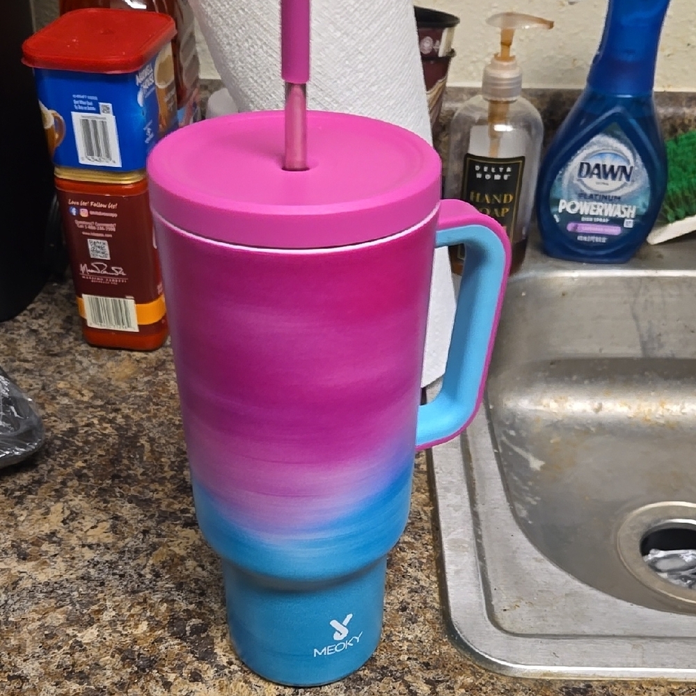 Pink and Blue Gradient Tumbler with Straw